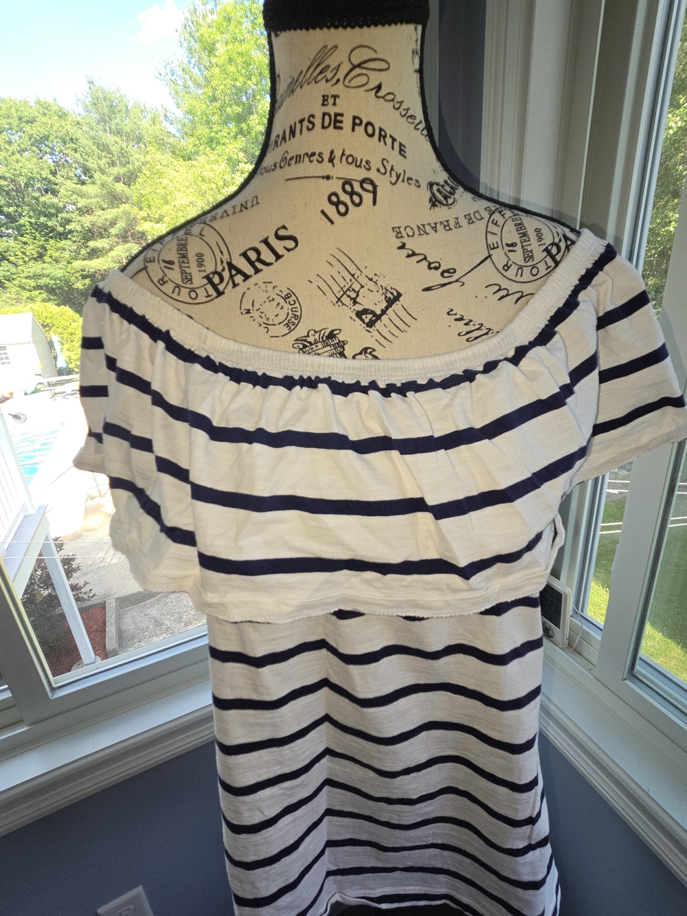 Off-Shoulder Navy Stripe Women’s Top - Classic Summer Tee